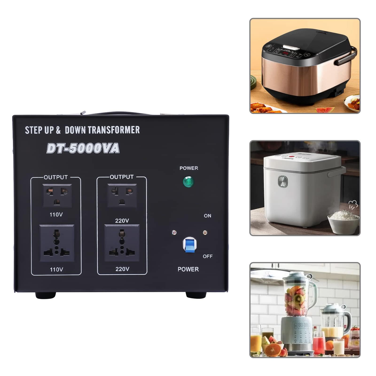 Trasformatore di tensione da 5000 W, 110 V, 220 V, con 4 prese, trasformatore da viaggio per tutti i dispositivi, elettrodomestici