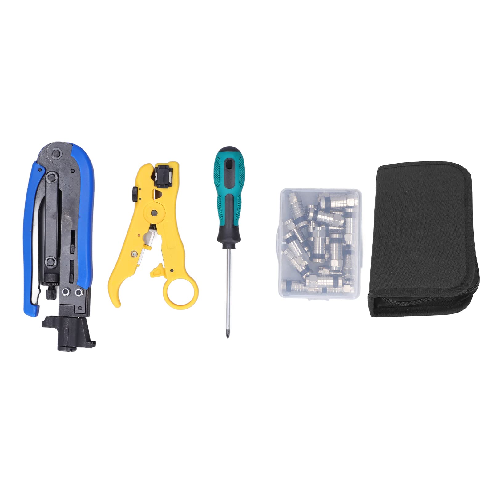 Kit de sertissage de câble coaxial, outil de compression coaxial professionnel, boîte à outils réseau multifonctionnelle pour dénuder, couper, sertir, avec tournevis et 20