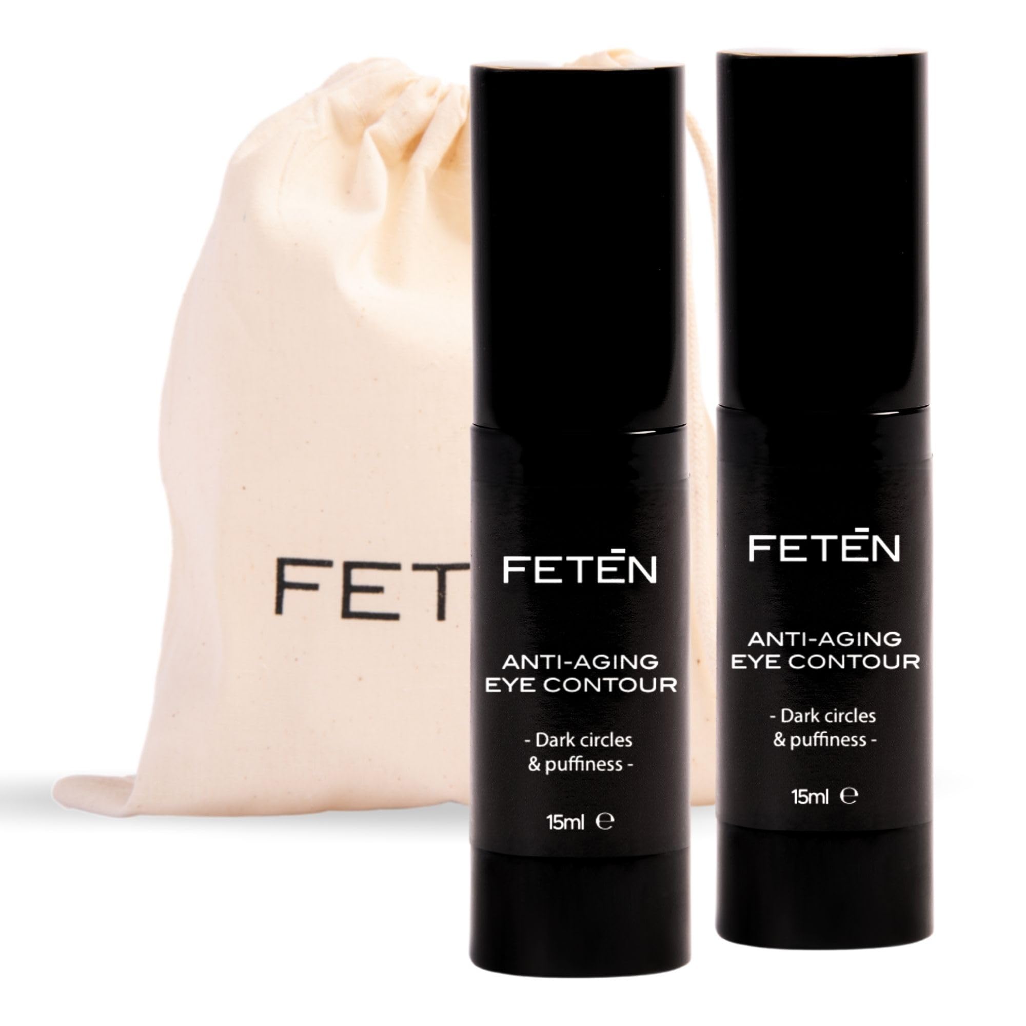 FETĒN Contorno de Ojos Hombre - Antiojeras y Bolsas con Vitamina C, Crema Antiedad Despigmentante para Ojeras, Sérum Hidratante Antiarrugas, Tratamiento Ojeras y Bolsas (Pack 2 Unidades)