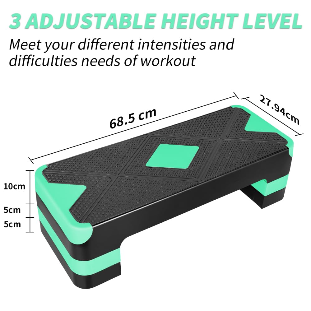 Stepper aerobowy, regulowana platforma fitness, step Board z regulacją wysokości, do treningu cardio, treningu w domu, treningu równowagi i ćwiczeń aerobowych (zielony)