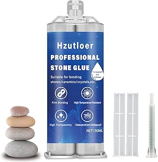 50 ml (169 g) Steinkleber, Marmorkleber Sofort, mit Mischdüse, starker klarer Sofortkleber für Marmor, Granit, Kunststein, Fliesen, DIY, wasserdicht, hitzebeständig