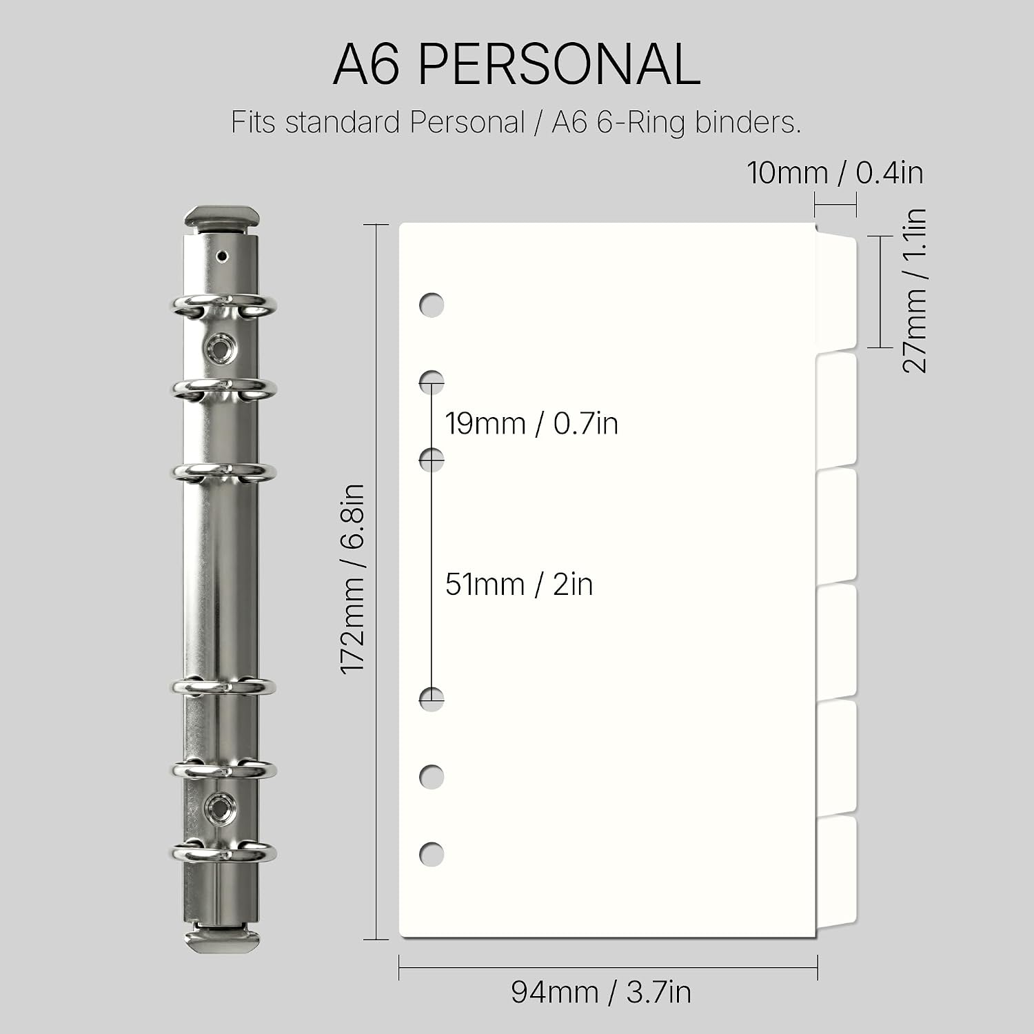 Koqye A6 Personal Index Binder Dividers, 6-Ring Binder Dividers image 2