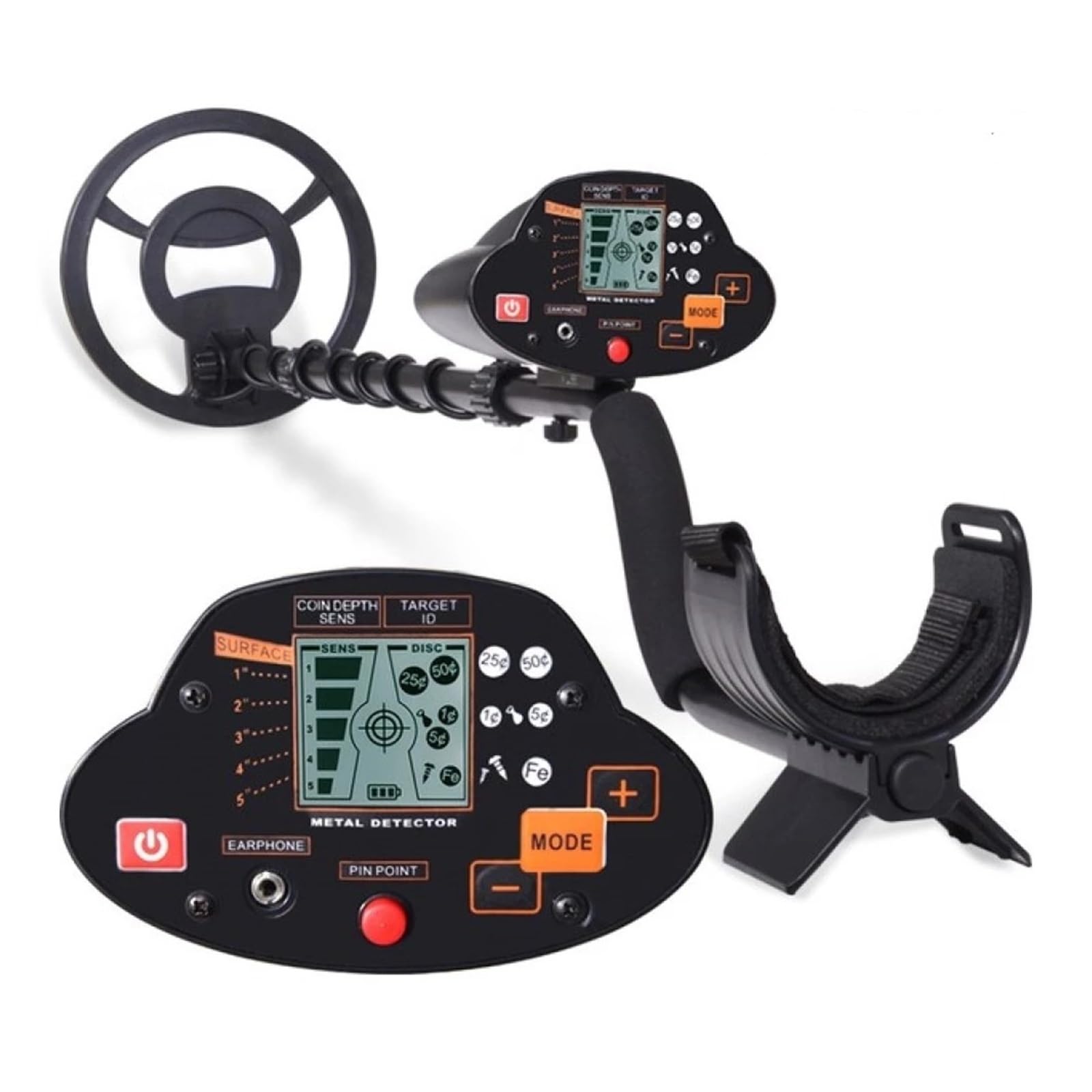 Metal Detector, MD-5030 Underground Metal Detector Finder Length Adjustable Treasure Hunter Seeker Portable Gold Detector(1)