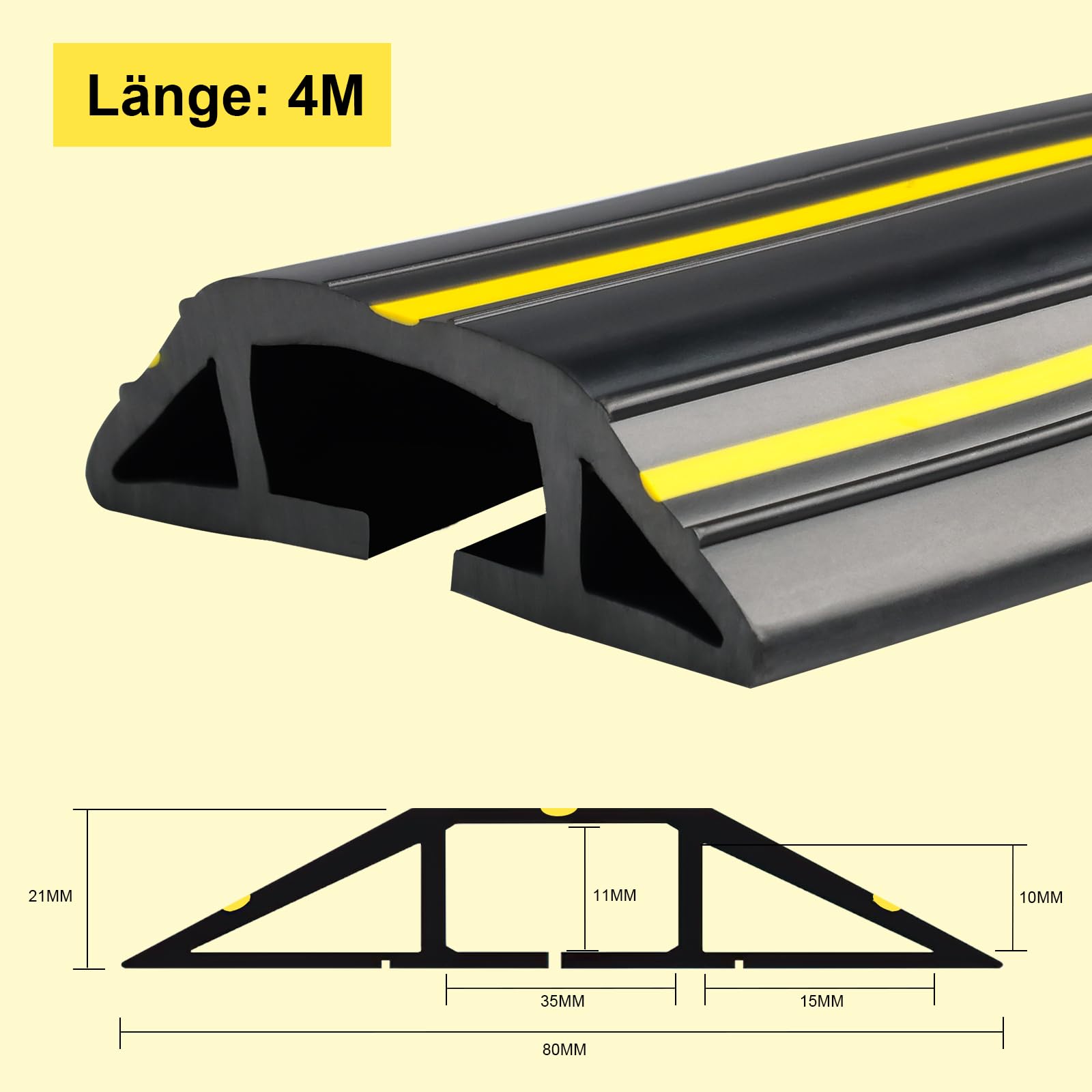 Kabelkanal Boden Flach - 4m PVC Kabelbrücke Boden, 3 Bodenkanal Für Kabel, Bodenkabelschutz Zuschneidbar Boden Drahtabdeckungen für Haus, Büro, Werkstatt, Lager (Schwarz)