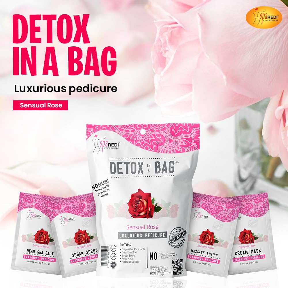 SPSPA REDI Detox In A Bag Pedicure Kit -Pedicure Massage for Tired Feet, Detoxifies and Refreshes Feet, Refreshing Rose
