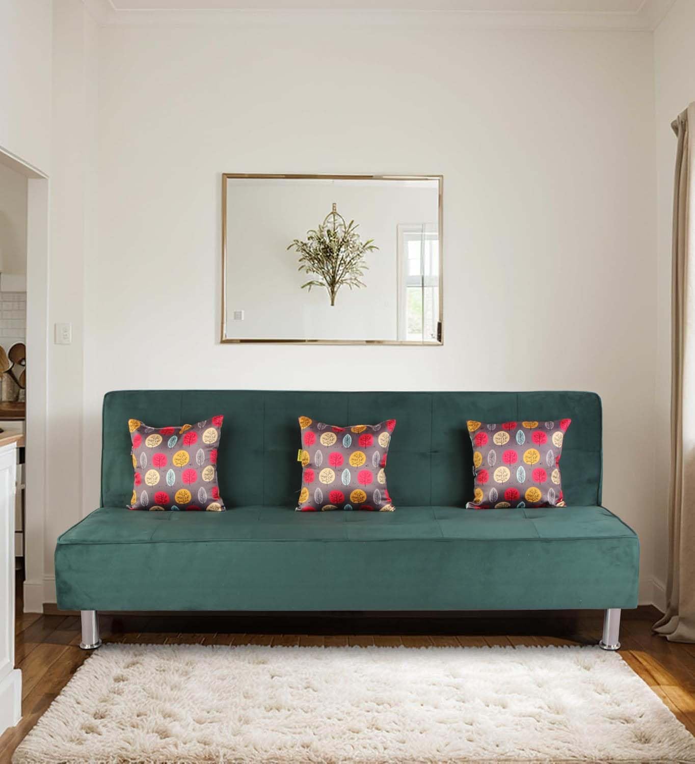 Cyrus Sofa Cum Bed Made of Luxurious High Density Foam & Polyester Fabric (3-Person Sofa) (Green) Cyrus Sofa Cum Bed Made of Luxurious High Density Foam & Polyester Fabric (3-Person Sofa) (Green)