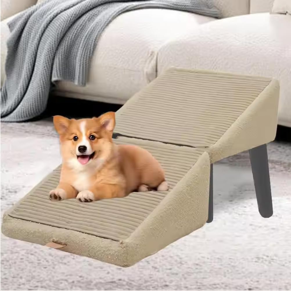 Lightweight Folding Pet Ramps Stairs,Split Ottoman Dog Ramp, for Bed, Couch & Car, Outdoor Dogs Porch Steps,Khaki