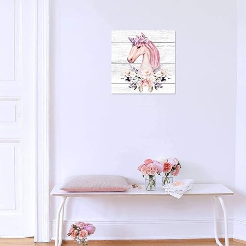 Miniatura 5 de Arte de pared de unicornio rosa para niñas, impresión de baño, cuadros modernos para el hogar, cuarto de bebé, decoración de pared, lienzo enmarcado