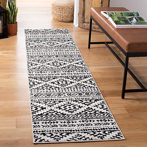 SAFAVIEH Tulum Collection Runner Rug - 2' x 9', Ivory & Black, Moroccan Boho Tribal Design, Non-Shedding & Easy Care, Ideal for High Traffic Areas in Living Room, Bedroom (TUL272B)