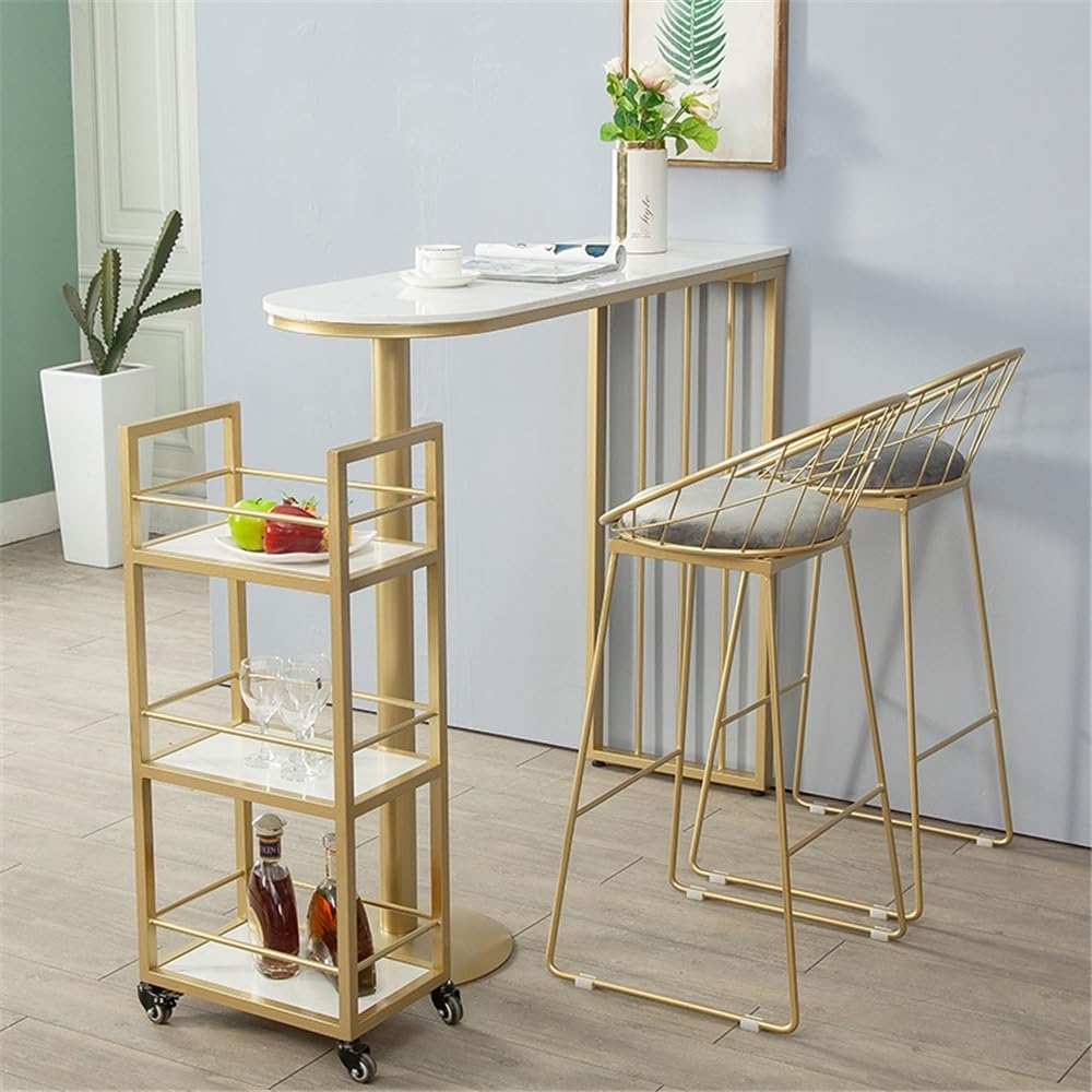 Tavolino Alto Tavolo da bar in marmo con struttura in metallo, tavolo da pranzo da cucina con piedini alti di lusso Home Light Tavolo Alto(Gold,100 * 40 * 105cm)