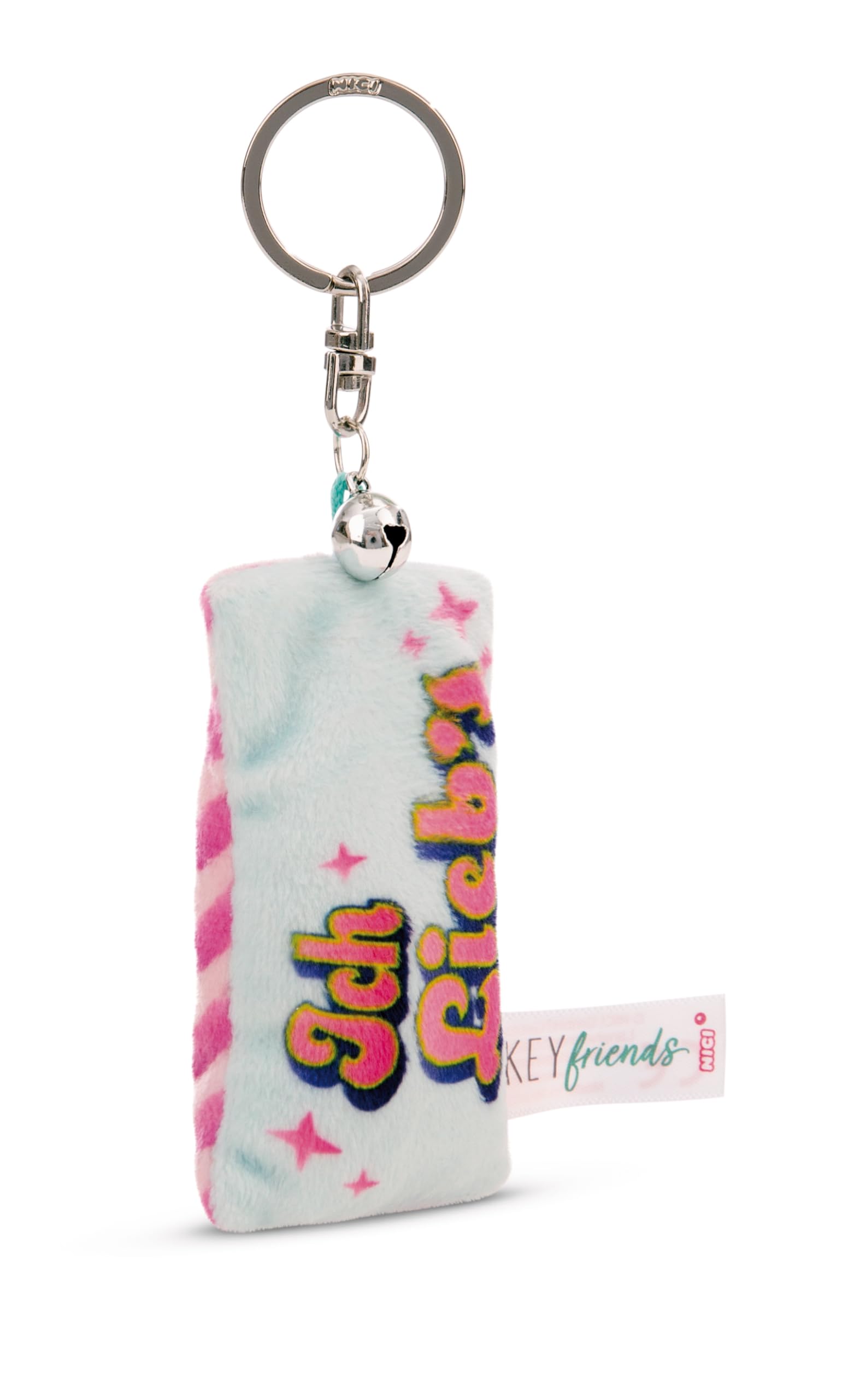 NICI Key Ring Mini Plush Cushion I Love It 8 cm with Bell, Colourful Loyal Companion for Backpack or Bag, Key Holder for Small and Large | 62098