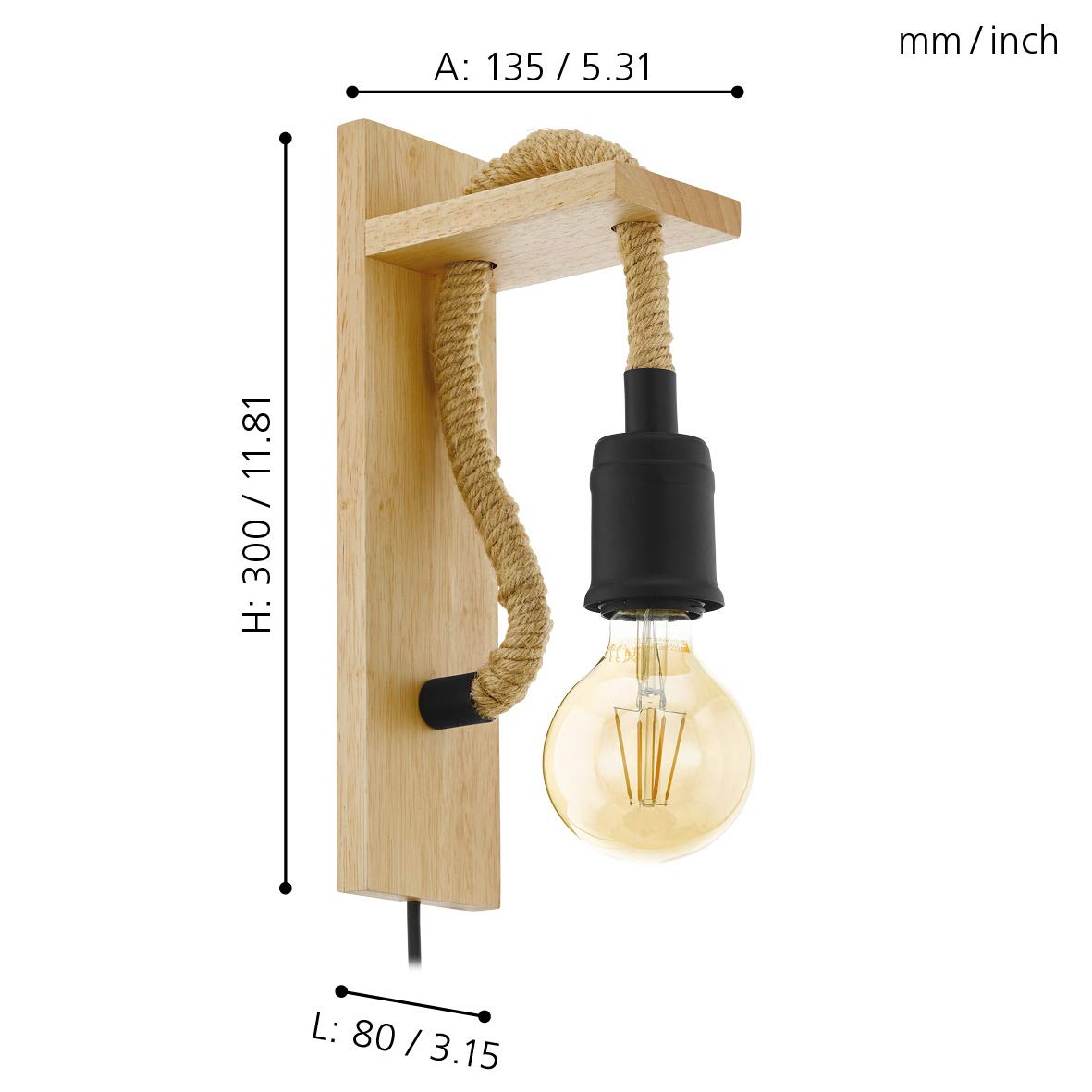 Eglo Applique murale Rampside, lampe murale vintage 1 flamme au design