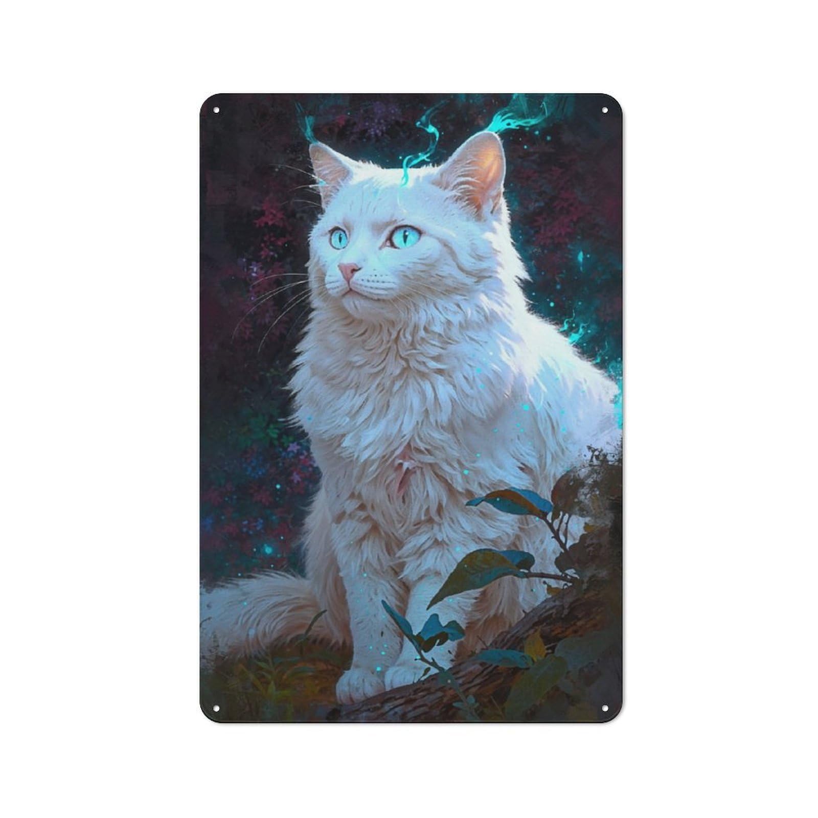 Junmoney Enchanted White Cat Vintage Metal Wall Sign 30X20cm For Café Or Restaurant, For Metal Sign Collectors, For Garage And Workshop Walls