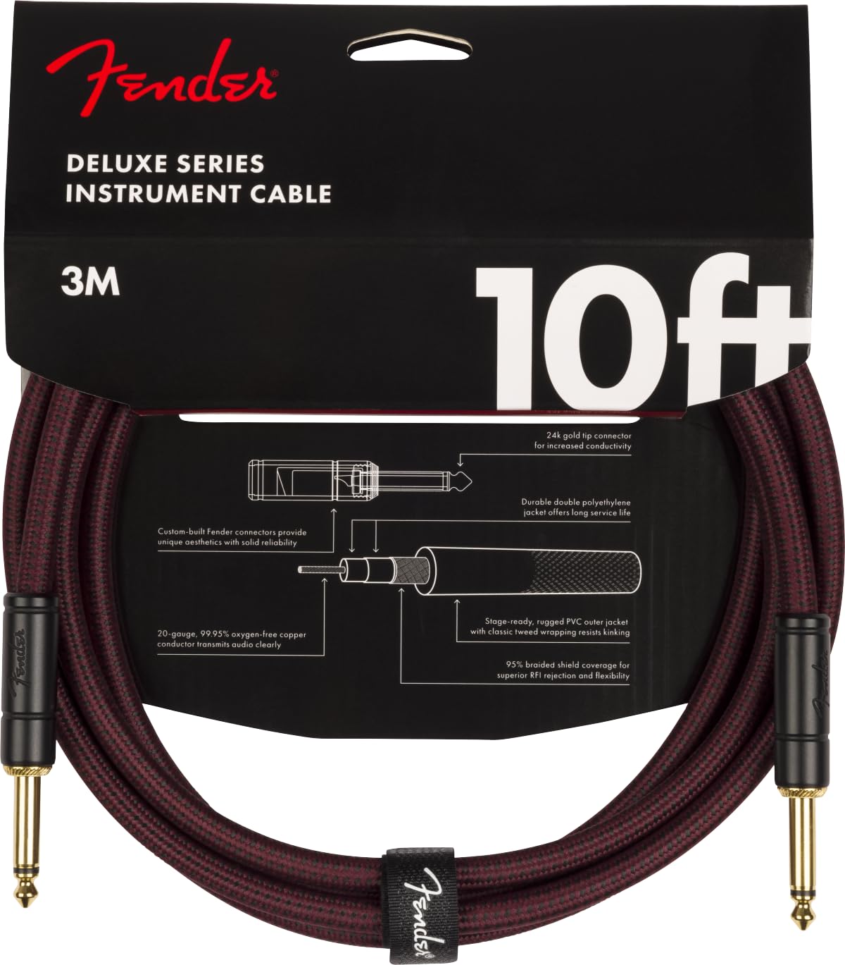 Fender Limited Edition Deluxe 10' Tweed Cable, Oxblood, 3.048 meter - Image 3