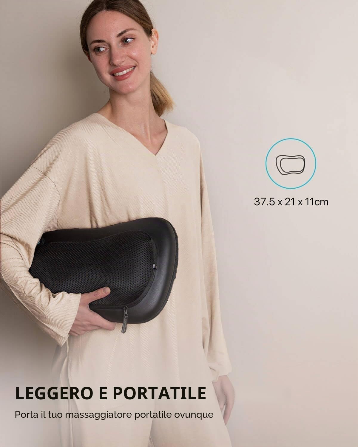 ALLJOY Cuscino Massaggiante Shiatsu, Massaggiatore Schiena Cervicale e Collo Riscaldante, 4 Massaggio Nodi e 3 Modalità, Regalo per Donne/Uomini, Portatile Massaggiatore per Auto da Ufficio a Casa