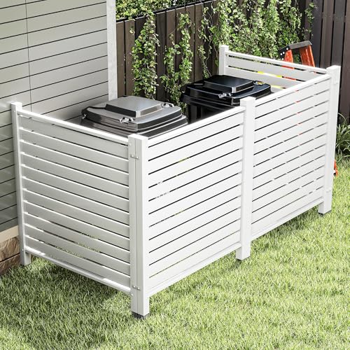 DWVO 48' W x 48' H Garbage Can Privacy Fence, Outdoor Air Conditioner Fence Panel, Vinyl Trash Enclosure with Metal Stakes, 4 Panels