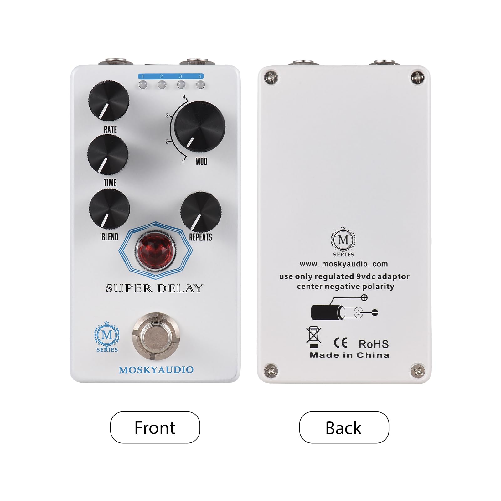 Pedał Efektów Gitarowych Super Delay z Analogowym Opóźnieniem Taśmowym dla Gitarzystów Elektrycznych | Mieszanie/Czas/Szybkość/Powtórzenia/Pokrętło 4 Trybów | True Bypass, Wytrzymały Stop