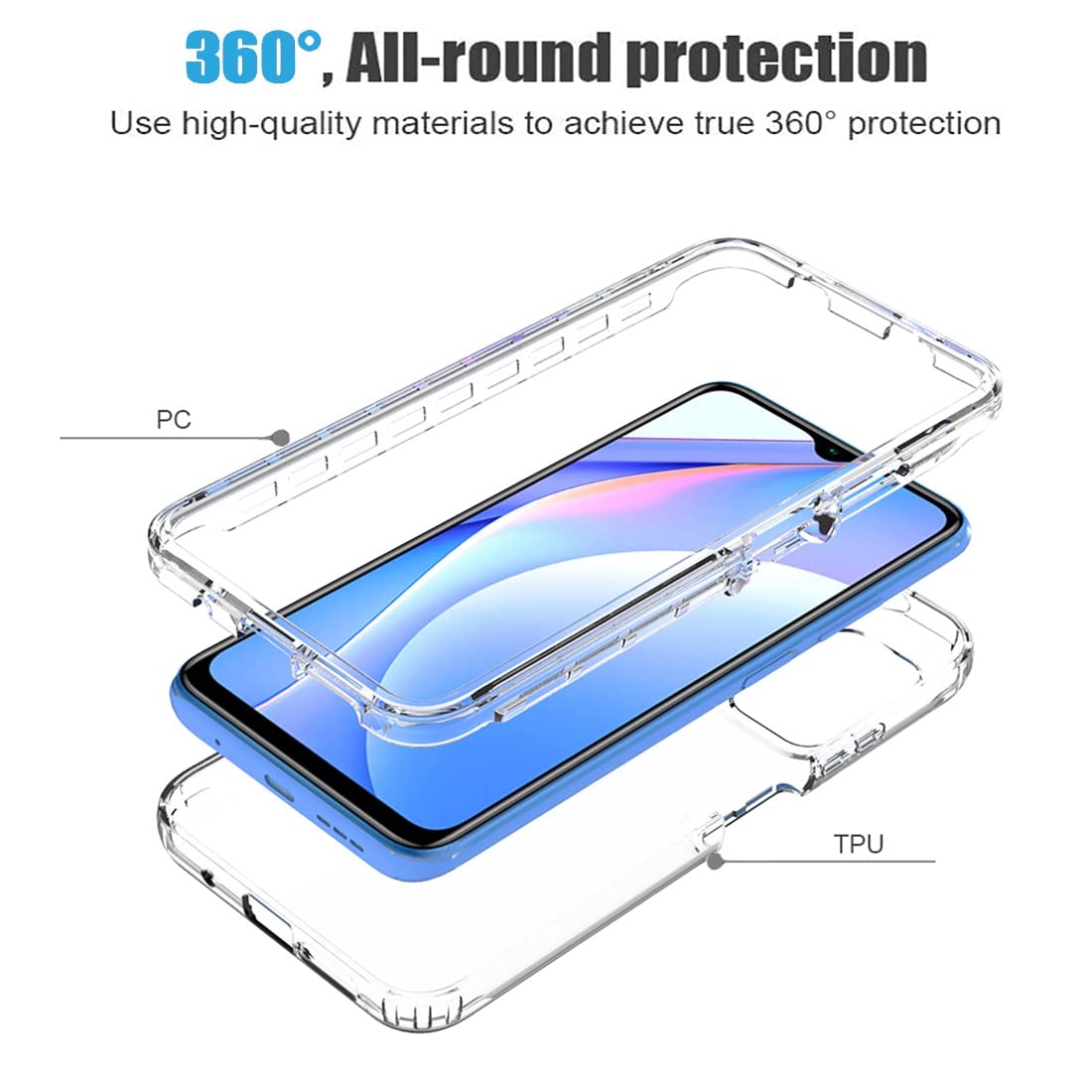 Custodia Protettiva Completa Per Redmi 9T / Poco M3 / Note 9 4G Con Pellicola In Vetro Temperato – Cover Antiurto Trasparente E Resistente