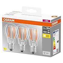 Osram Led Base Classic A100, Lampade Led A Filamento Chiaro In Vetro Per Base E27 Forma Di Lampadina, Bianco Caldo 2700K, 6 X 6 X 10.5 Cm