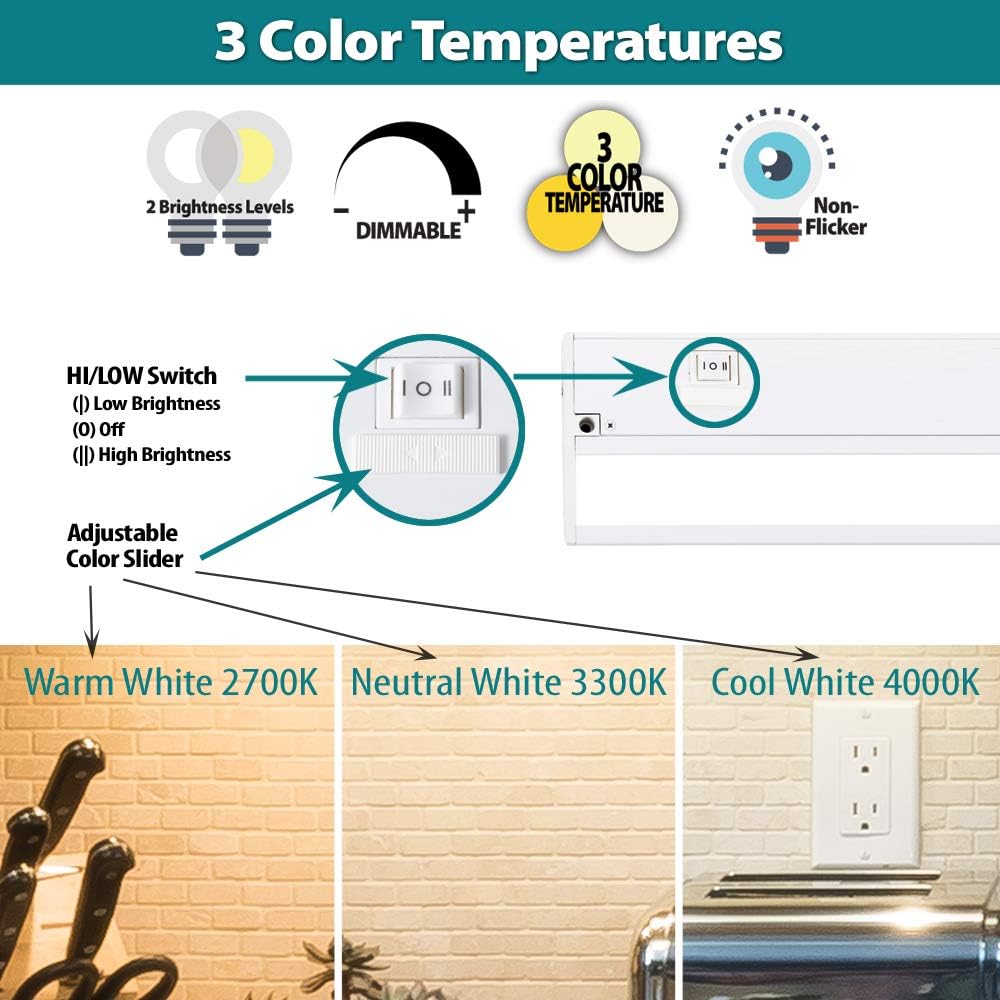 Gеt Dіѕсоunt 70% Prісе LED Under Cabinet Lighting by NSL - Dimmable Hardwired or Plugged-in installation - 3 Color Temperature Slide Switch - Warm White (2700K), Soft White (3000K), Cool White (4000K) - 12 Inch White Finish Lоwеѕt Prісе LED Under Cabinet Lighting by NSL - Dimmable Hardwired or Plugged-in installation - 3 Color Temperature Slide Switch - Warm White (2700K), Soft White (3000K), Cool White (4000K) - 12 Inch White Finish