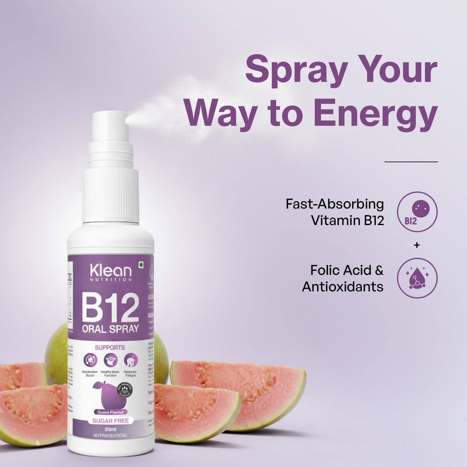 Vitamin B12 Oral Spray with Folic Acid, Green Tea Extract, Fast Absorbing Oral Supplement, Guava Flavour, 15ml, 30 Servings | As Seen on Shark Tank — Amazon image 5