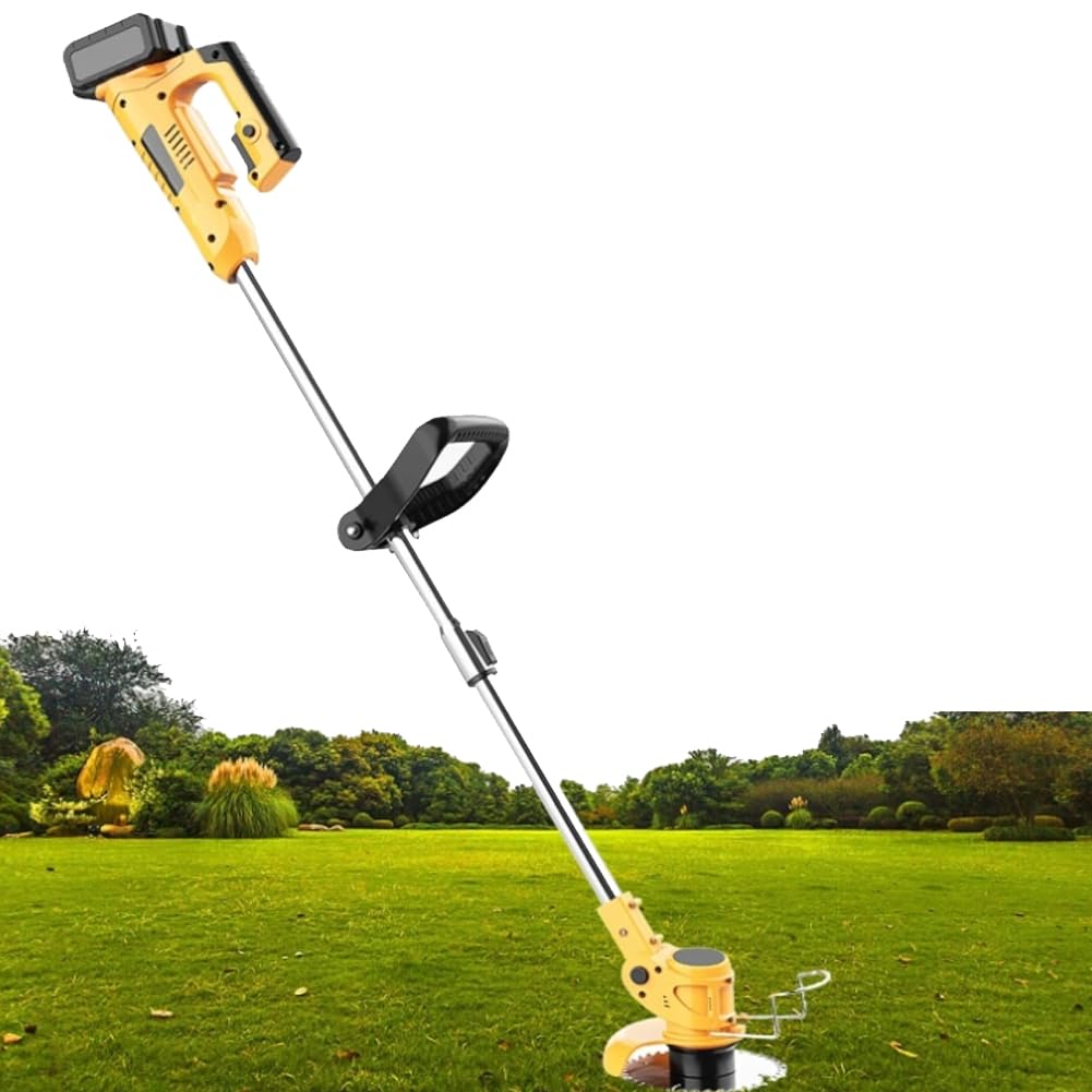 FURLOU Tagliaerba Senza Fili, Piccolo Tosaerba Elettrico Multifunzionale per Uso Domestico, Tagliaerba con Manico Telescopico + Testa di Regolazione a 90°, per Diserbo e Manutenzione del Giardino