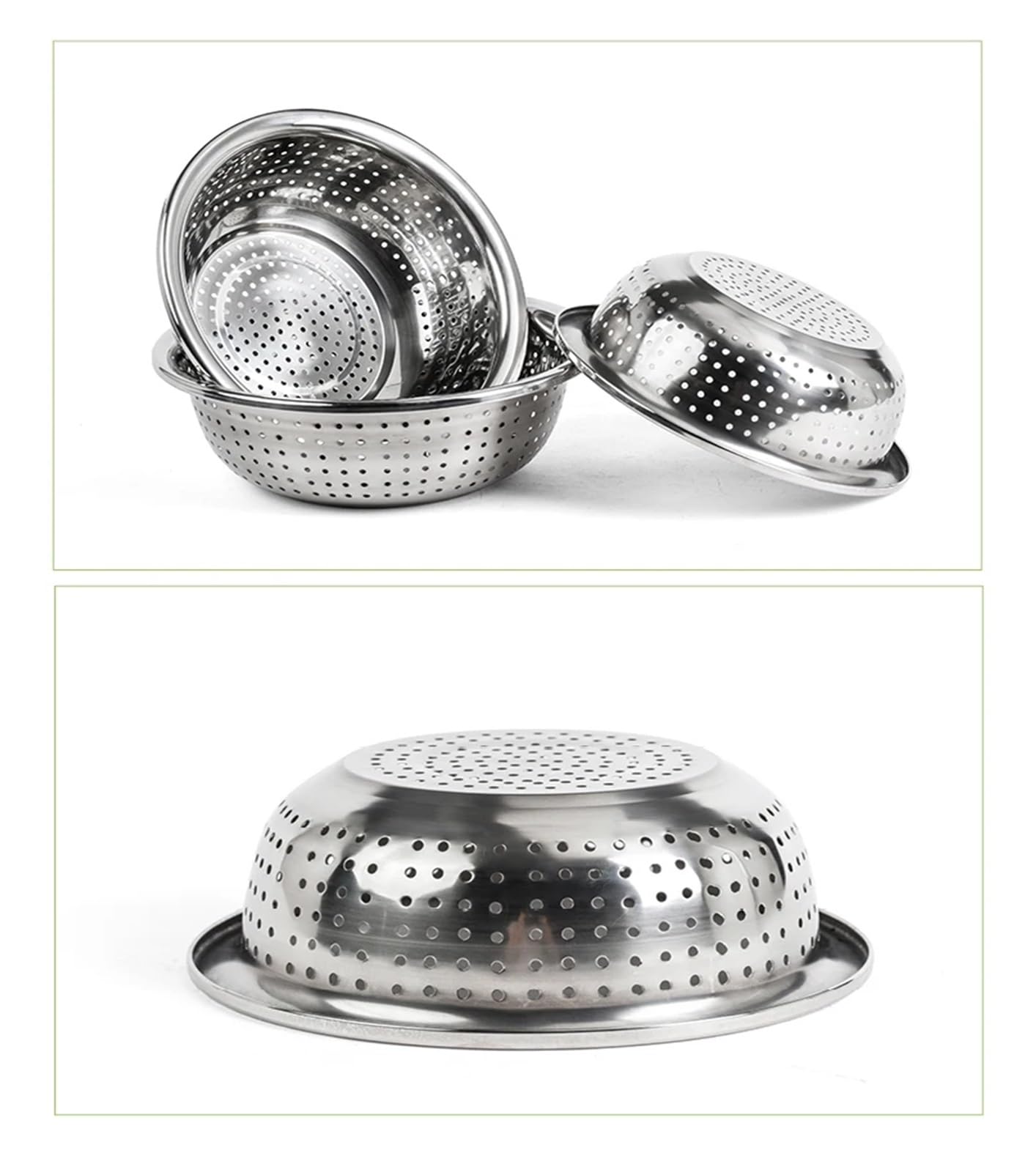 Juego de Cuencos for Mezclar Acero Inoxidable, Recipiente Grande Metal, ensaladera Resistente, Cesta escurridora for Frutas y Verduras(Bowl 32cm)