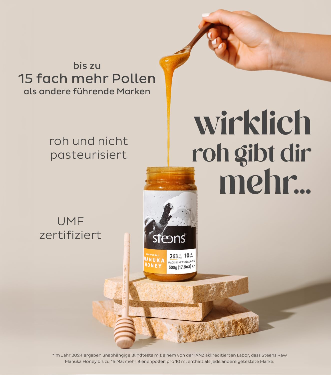 Steens Manuka Honey MGO 263+ - 500 g rein roher 100% zertifizierter UMF 10+ Manuka Honig - abgefüllt und versiegelt in Neuseeland