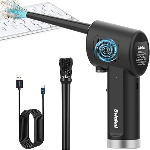Svinkal Plumero de aire, plumero de aire inalámbrico de mano, soplador de aire recargable, pistola de aire comprimido eléctrica, operación de