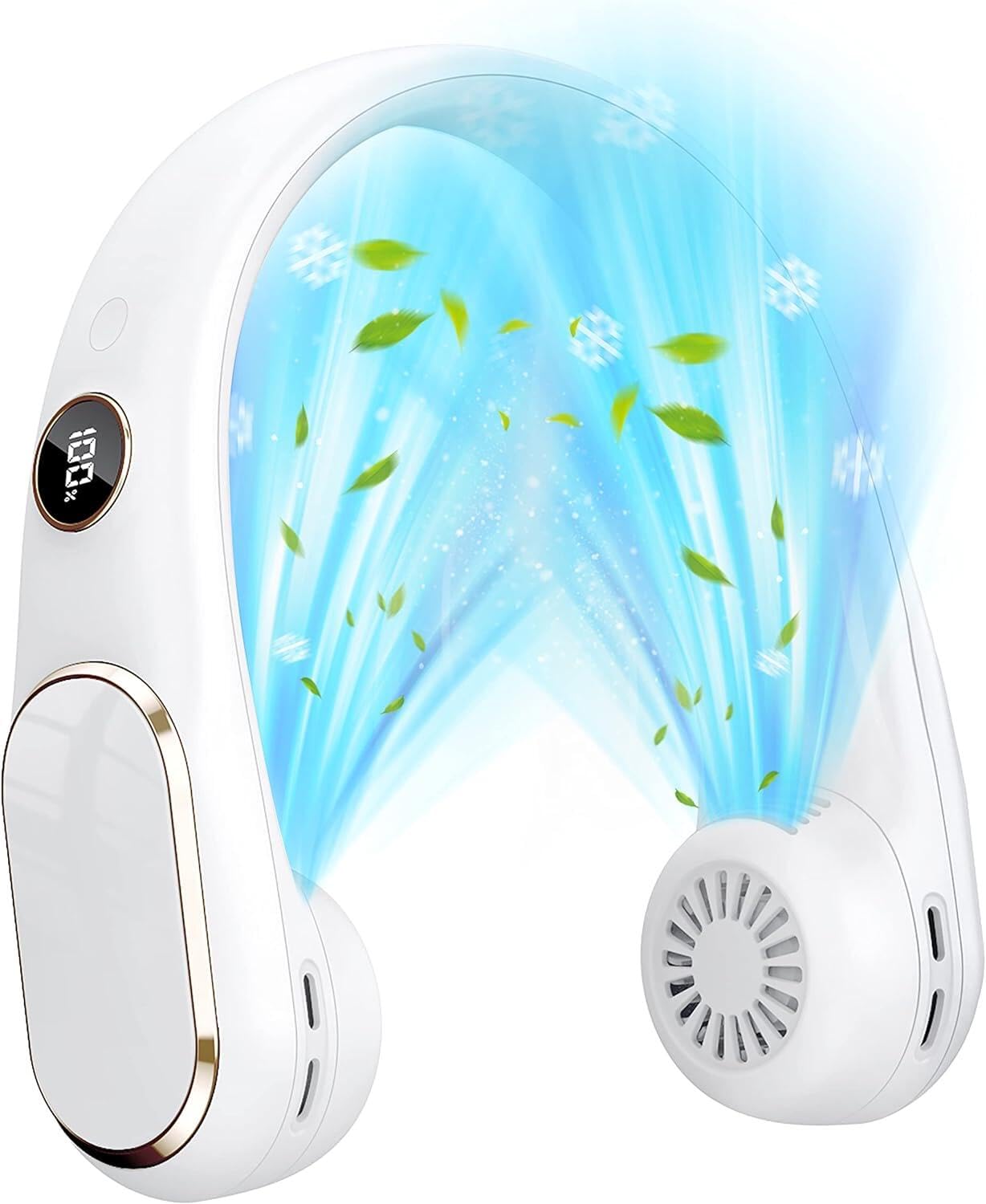 Portable Neck Fan with LED Display, 5200mAh Rechargeable Hands Free Bladeless Fan, 4 Speeds Operated Wearable Personal Fan