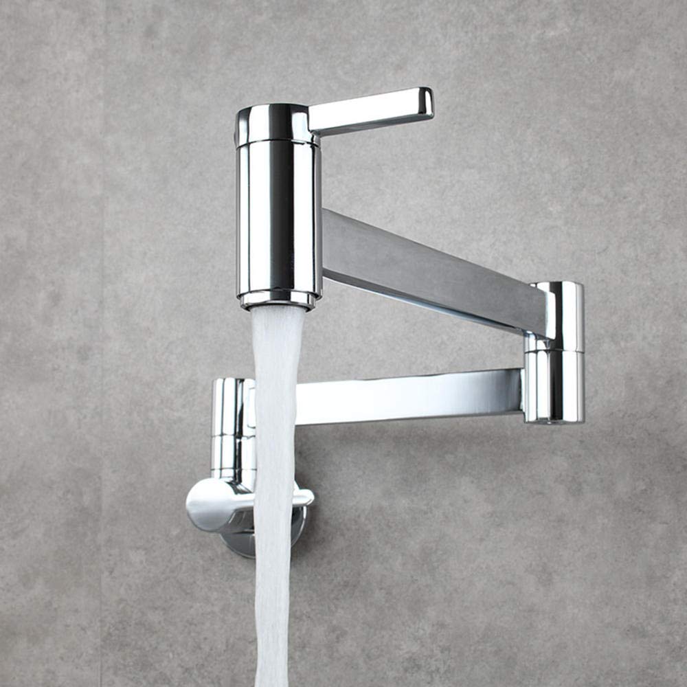 ZYCHSJXA Faucets,Taps for Pot Filler Wall Mounted, Cold Multifunctional Telescold Water Tap Double Handle, Faucet Kitchen Sinksden Brushed(Chrome)