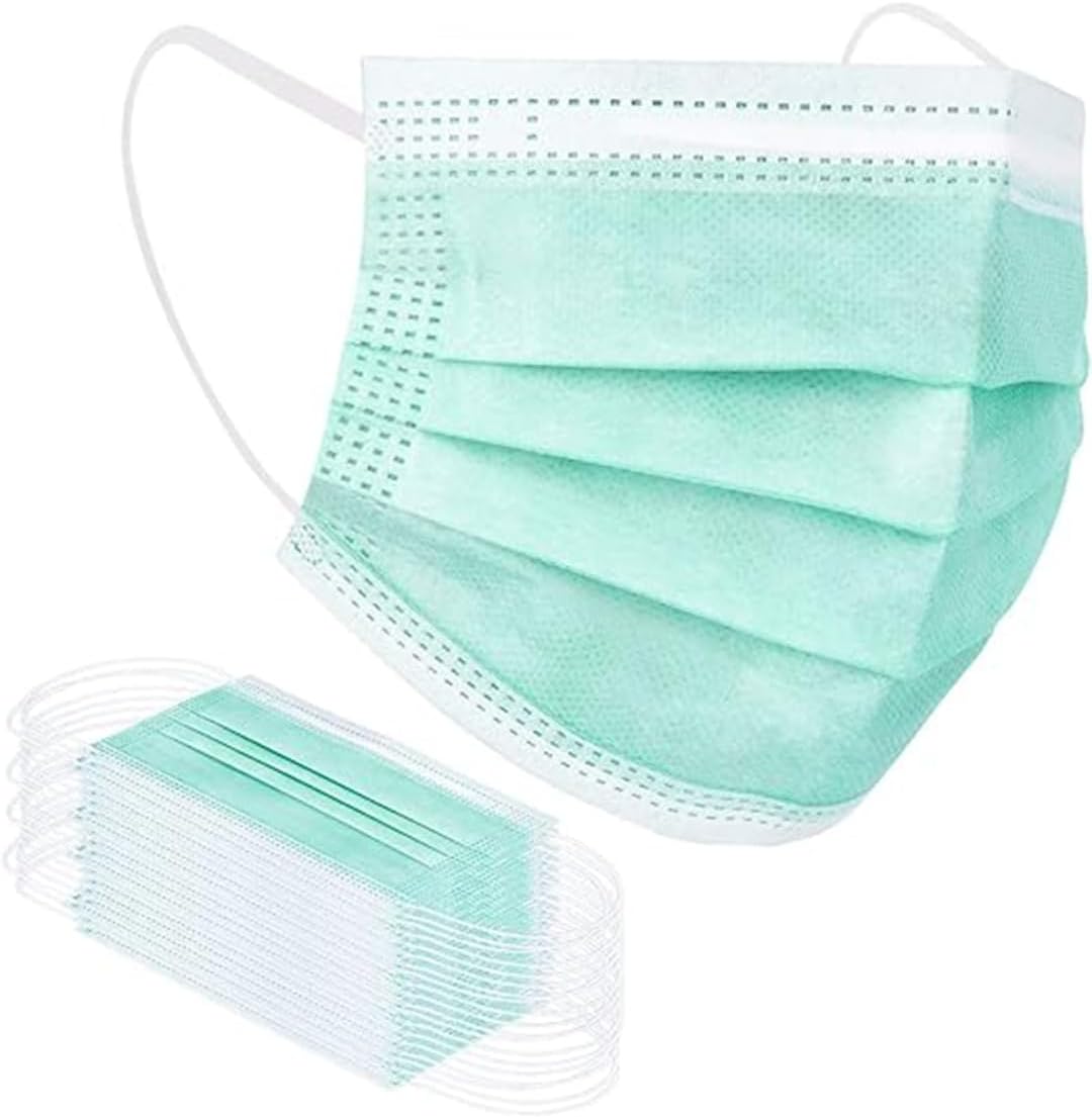 hobf 100 Pcs White Melt Blown - SMMS Fabric 3 Ply Disposable Face Mask with Nose Pin and Reusable Elastic Ear loop Unisex Suitable for Home, School, Office and Outdoors