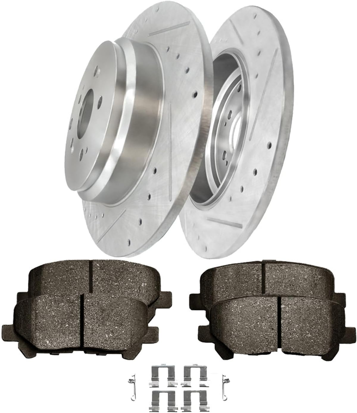 PM Auto Set of 6 Rear 334mm Drilled Slotted Brake Disc Rotors-Ceramic Brake Pad Kit Replacement For 2009-2011 Honda Pilot 5 Stud Wheel