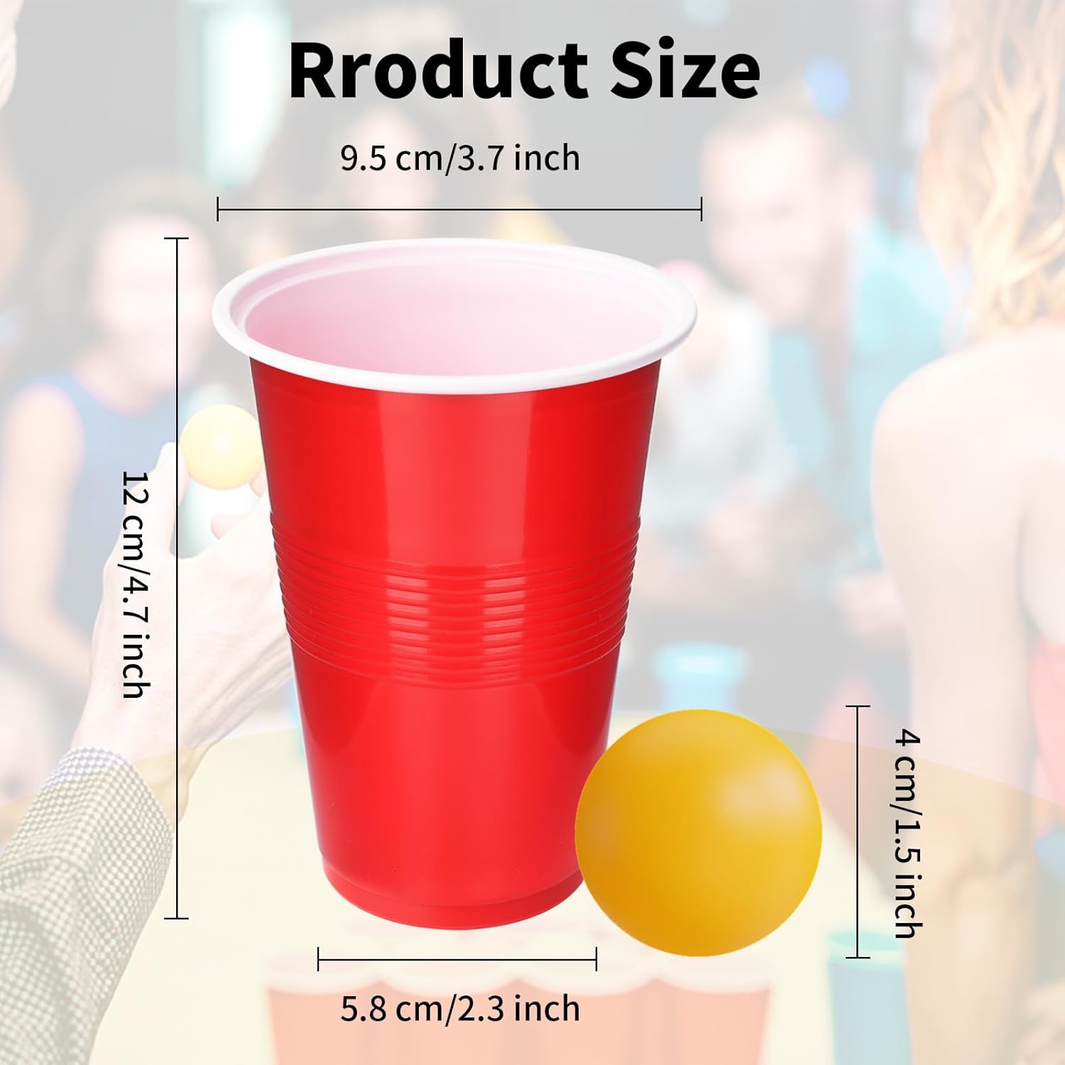 Cup Pong Game Set 22 Pcs 16 Oz Plastic Party Cups with 4 Pcs Ping Pong Balls for Christmas New Year Gift (Red)