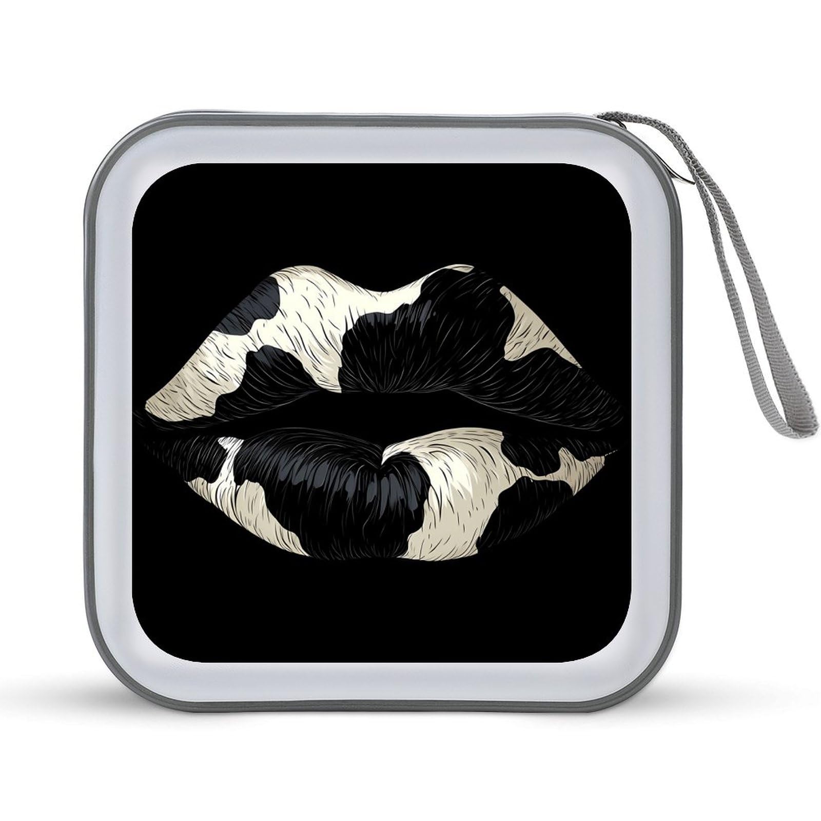 Black White Kiss Lips CD Case Plastic DVD Case Holder Wallet Disc Storage Organizer for Car Travel