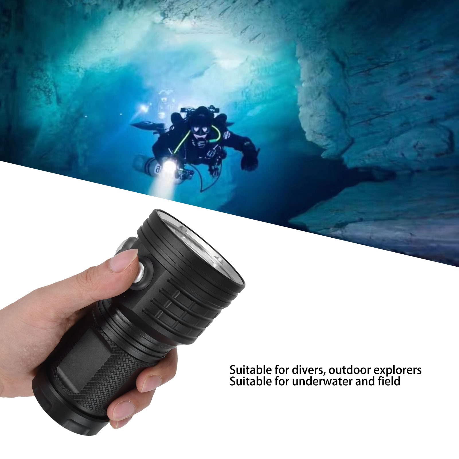 LED-Taschenlampe zum Tauchen, Unterwasser-Taschenlampe, 27 LEDs, Lichtperlen, IPX8 wasserdicht, tragbares Tauchfülllicht 100 m/328,1 Fuß für Unterwasser