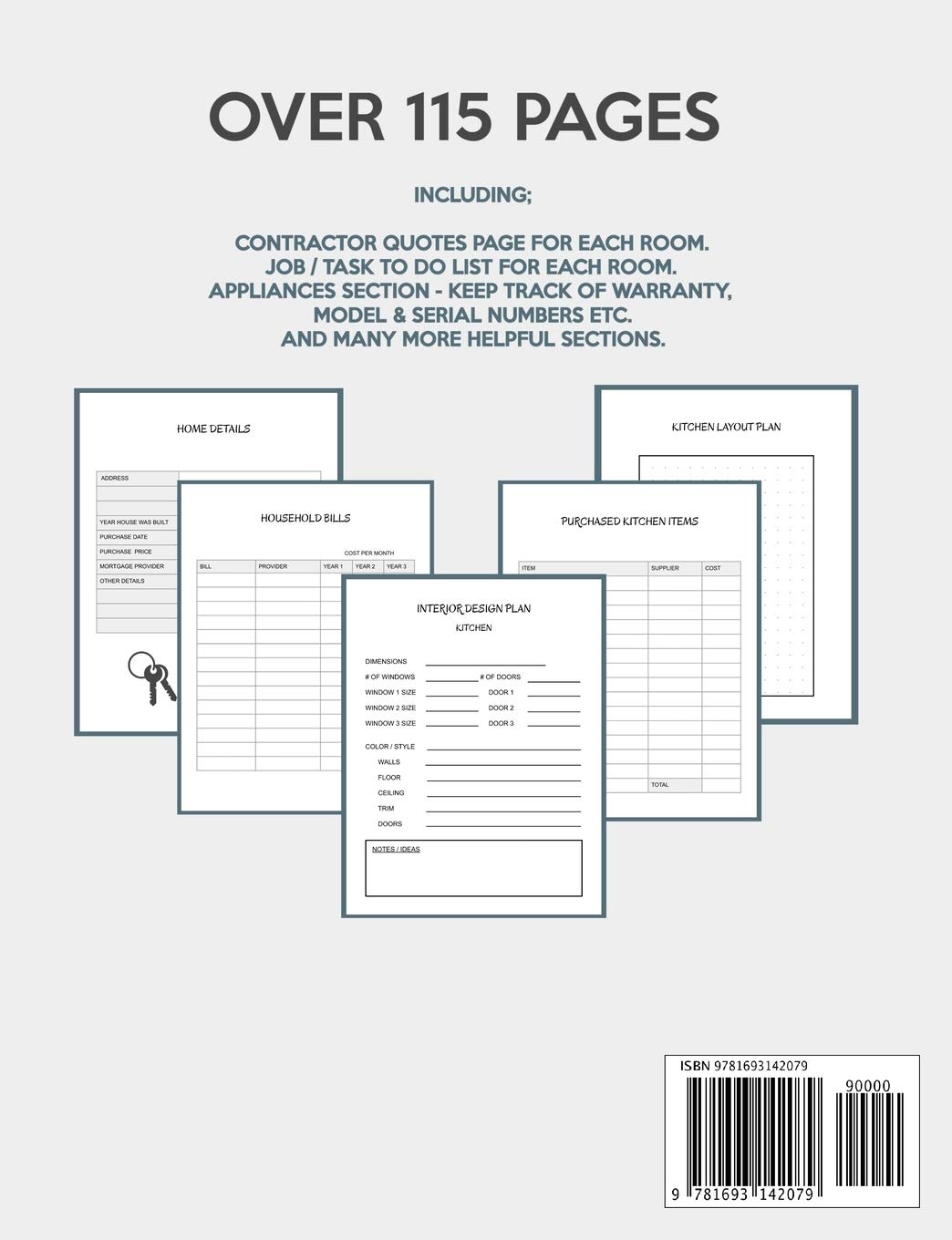 The Homeowner Handbook: Keep Track Of Renovation, Interior Design Costs, Household Bills - Custom Pages For Each Room Including; Interior Design ... Construction Quotes Compare, Purchased Items 3