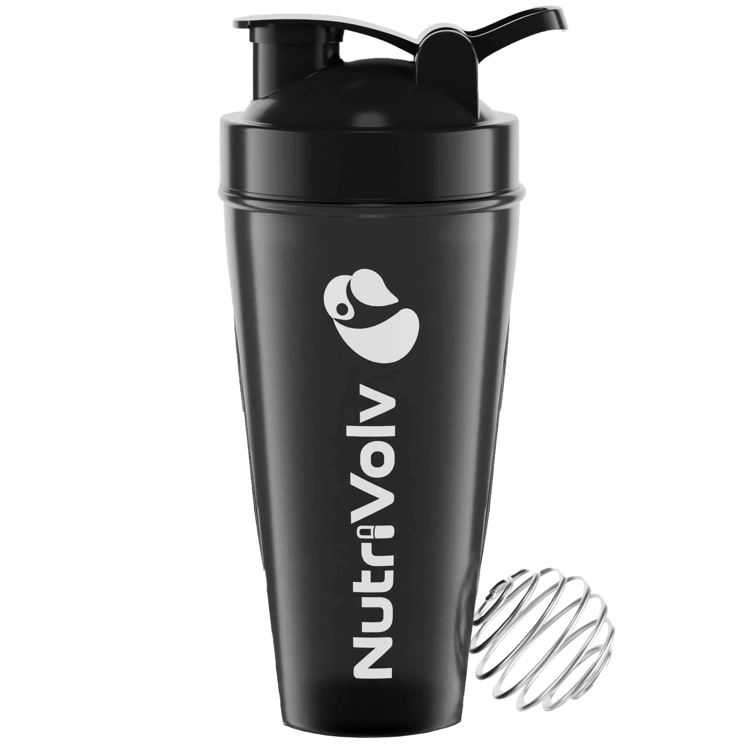 Nutrivolv Transparent Protein Shaker Bottle 600Ml | Wire Mixball Whisk | Bpa Free | Non-Drip Screw Lid | Black Colour | Perfect For Mixing Powdered Shakes | Dishwasher Safe