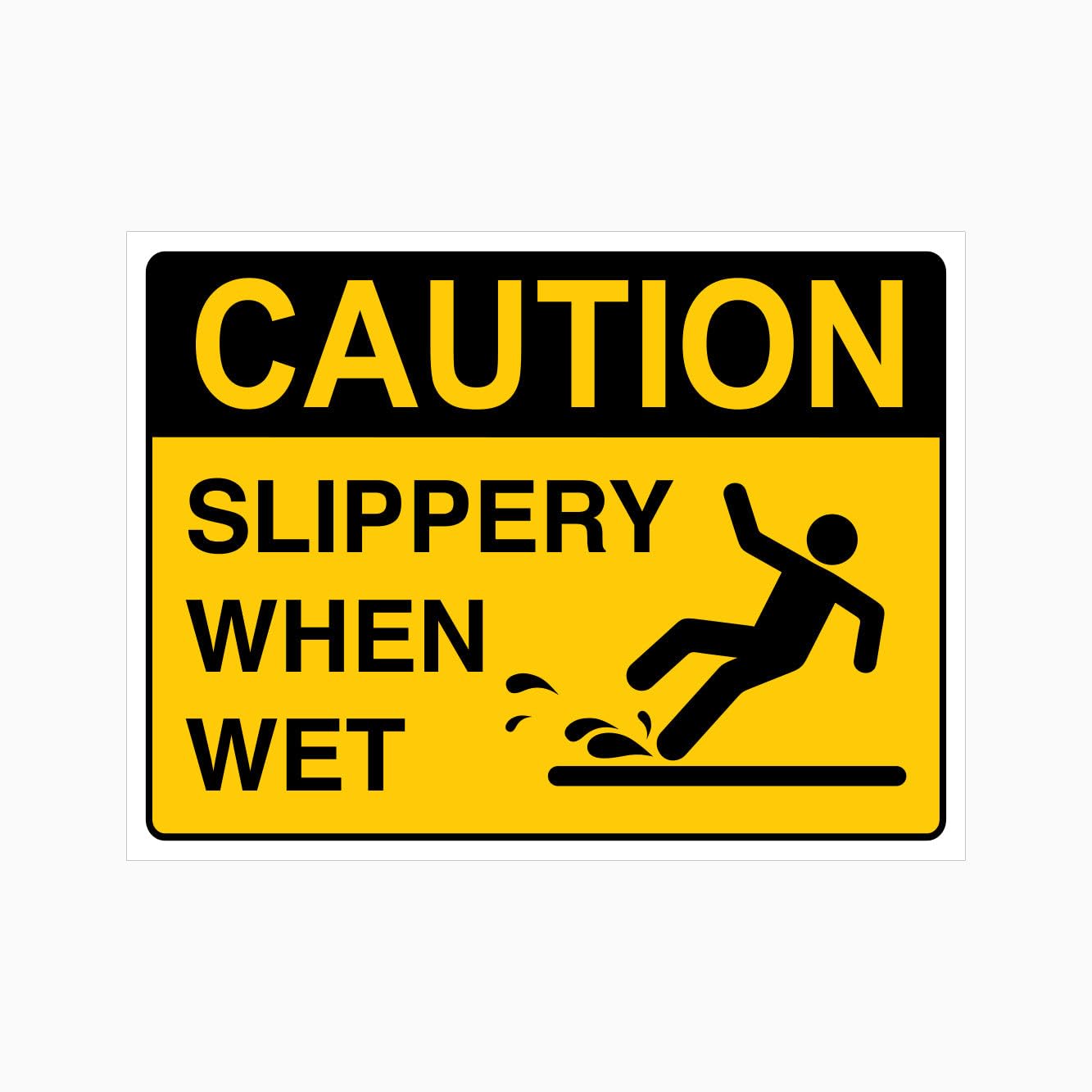 CAUTION SLIPPERY WHEN WET Sign, 12x8 Metal Tin Sign, slip warning for wet surfaces.