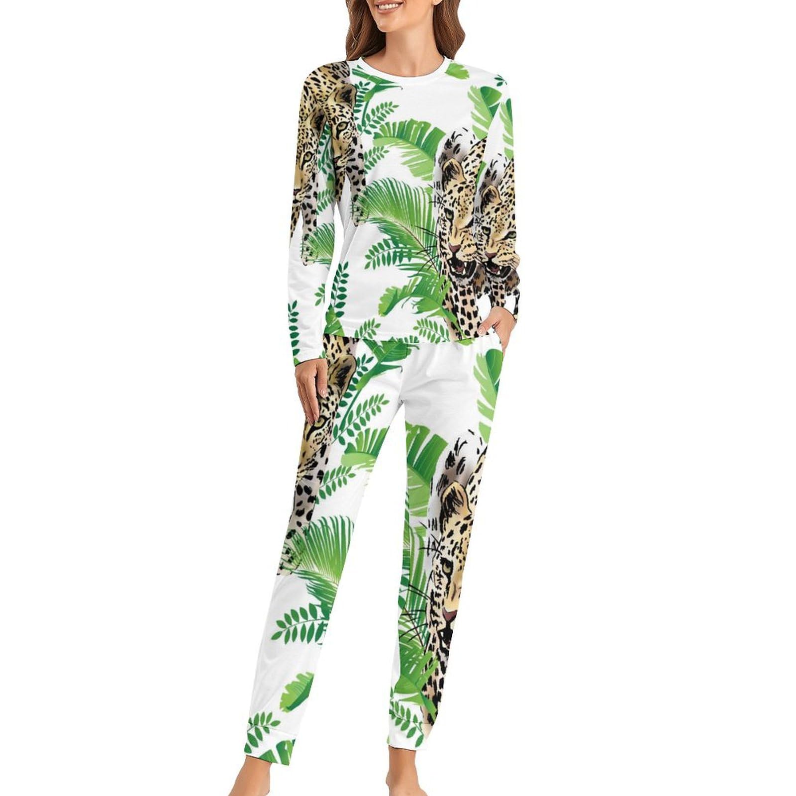 Pyjama femme léopard vert ensemble manches longues respirant et pantalon fluide - 8