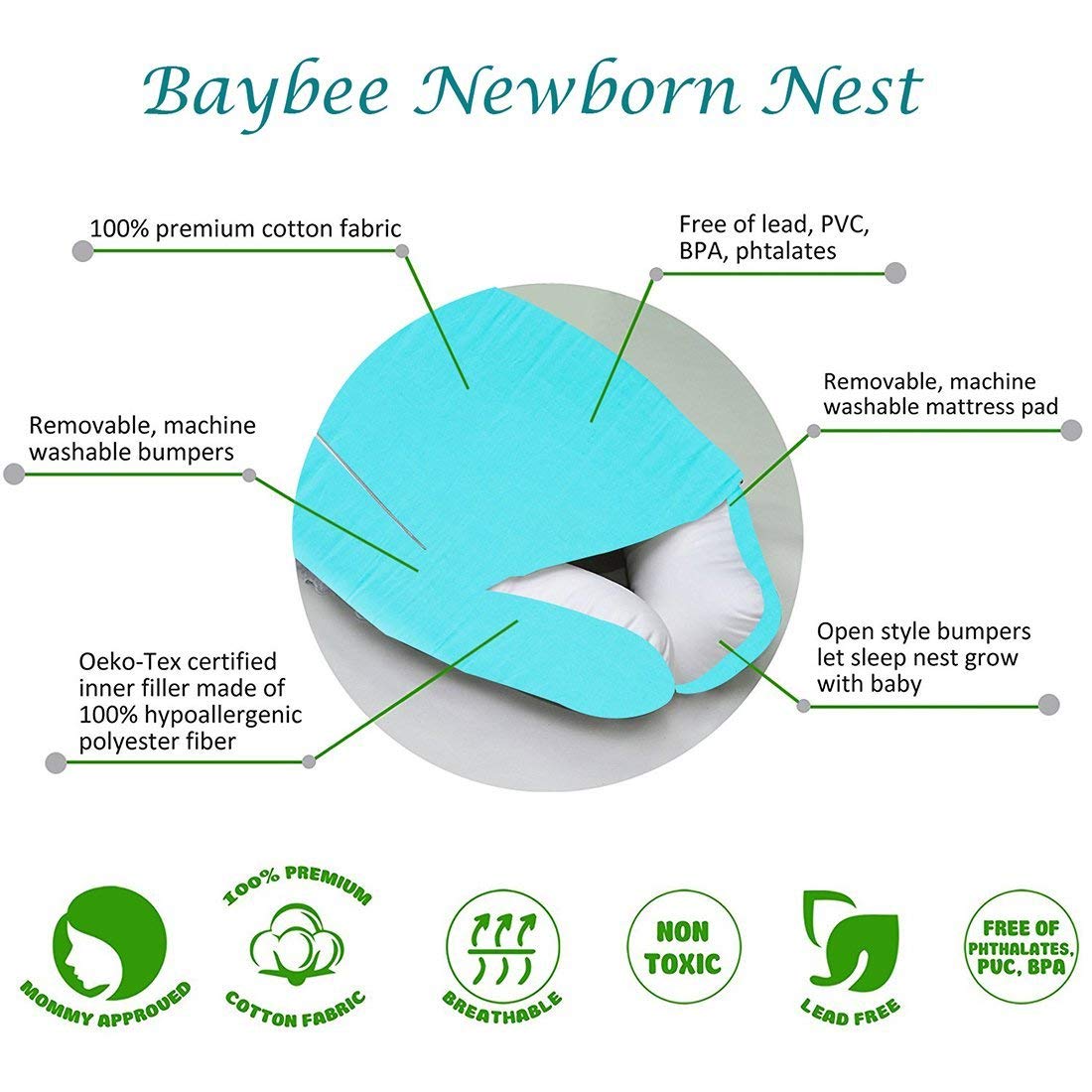 Get IT Nest Baby Sleeping Bed Premium (Extra Large 100% Cotton) (Standard, Cryan Blue) - Image 2 thumbnail