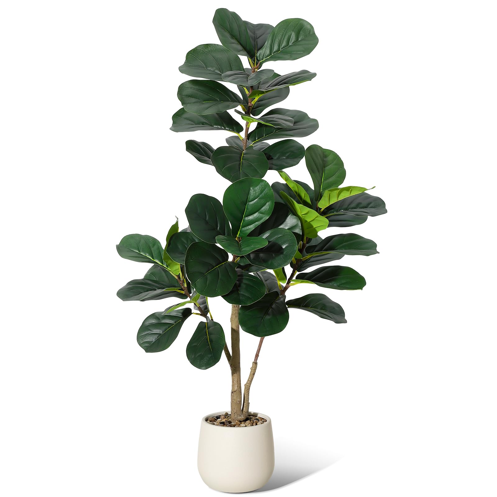 4FT Artificial Fiddle Leaf Fig Tree with White Planter - Realistic Faux Ficus Lyrata Trees with 48 Leaves, Indoor Fake Floor Plants for Home Office