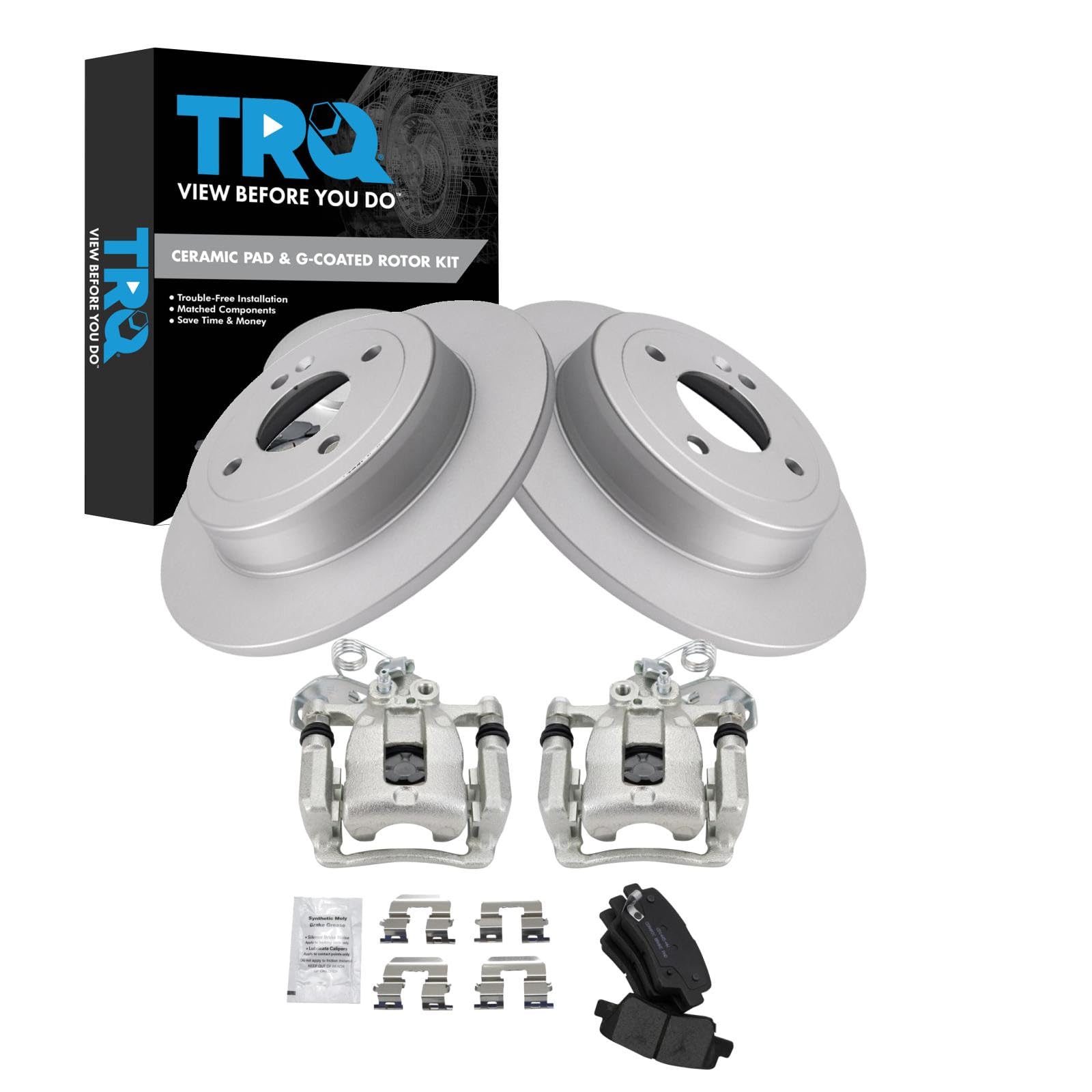 TRQ Rear Brake Pad &amp; Rotor Kit Ceramic Premium G-Coated Compatible with 2012-2017 Kia Rio