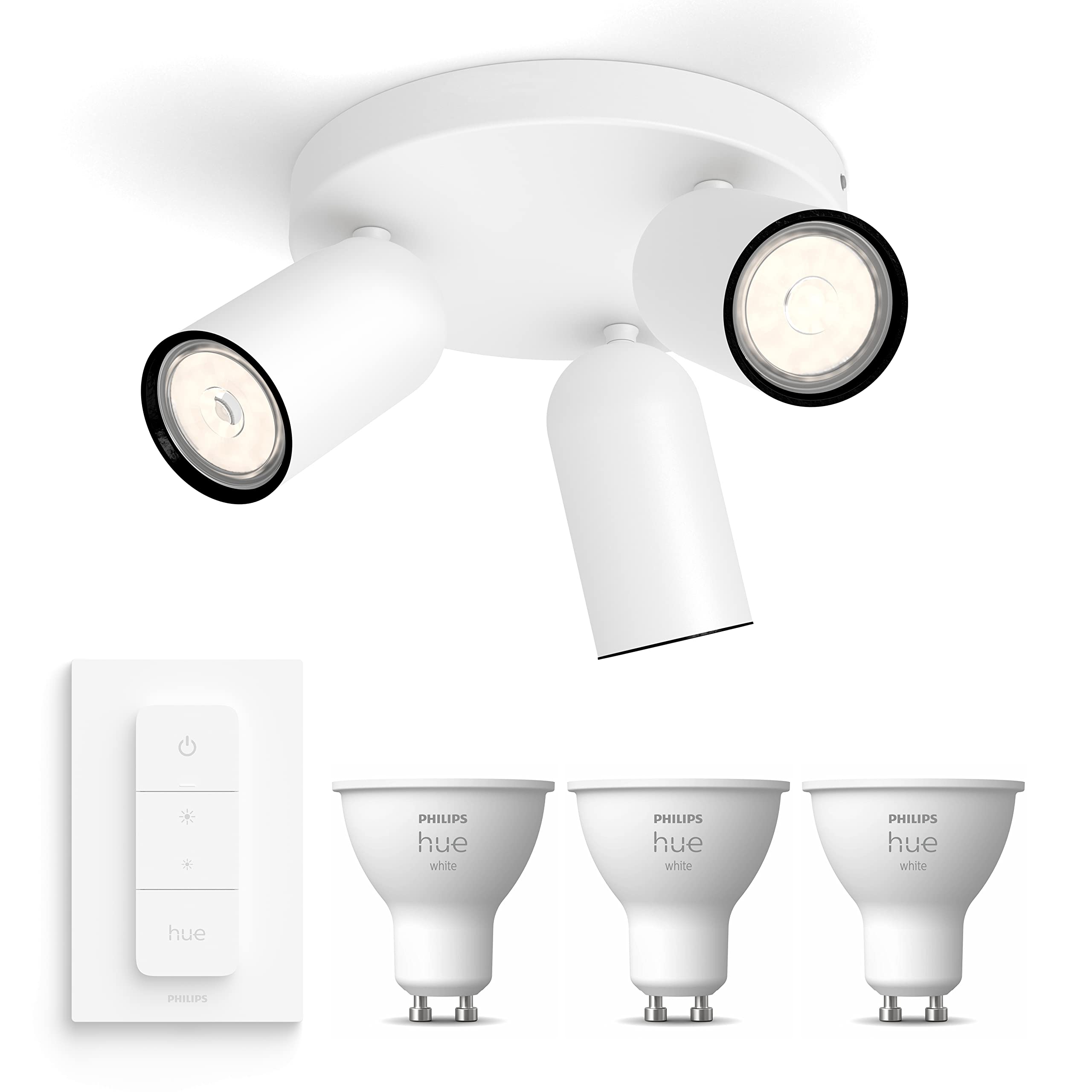 Philips Hue Pongee Spot en saillie (Blanc) - Lumière blanche chaude - Comprend un Variateur de lumiere Hue - Spot en saillie avec 3 points lumineux - GU10 - Hue White