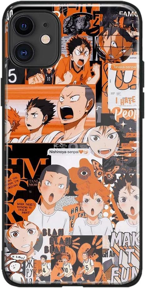 Haikyu!! Manga Haikyuu Shoyo Hinata Tobio Kageyama Yu Nishinoya Japanese Anime Tempered Glass Soft Silicone Phone Case Cover Shell (AE#8058,iPhone 12)