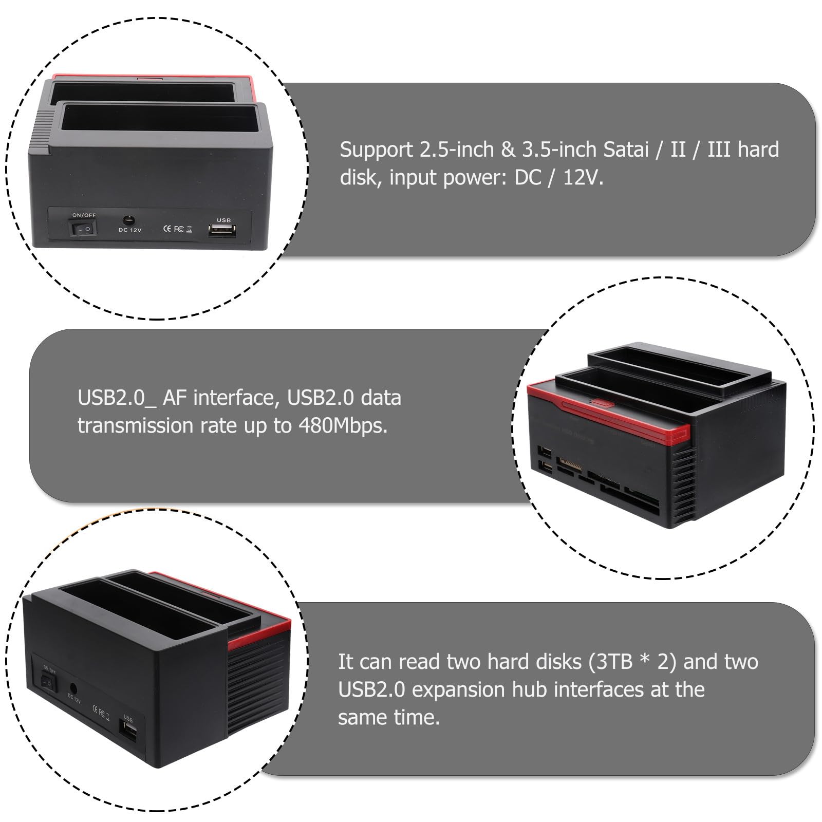 Station D’Accueil Disque Dur Double Baie USB 2.0 en Plastique