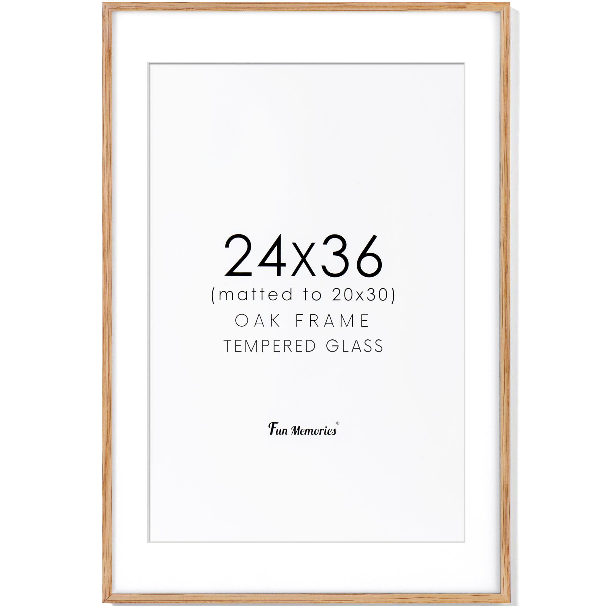 24x36 Picture Frame, 24x36 Poster Frame - Solid Oak Wood & Tempered Real Glass, Large 24 x 36 Frame for Wall, Rustic Wooden 24 by 36 Frame, 24x36 Frame with Mat for 20x30, Natural Oak Color
