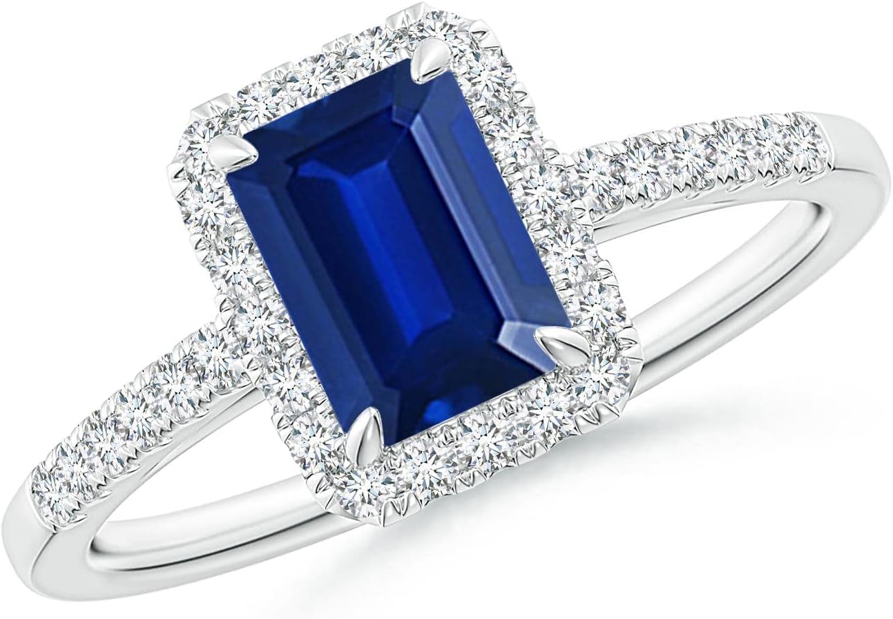 Angara Natural Blue Sapphire Engagement Ring for Women | Emerald-Cut Blue Sapphire Engagement Ring in 14K Solid Gold/Platinum | September Birthday, Gemstone Jewellery Gift