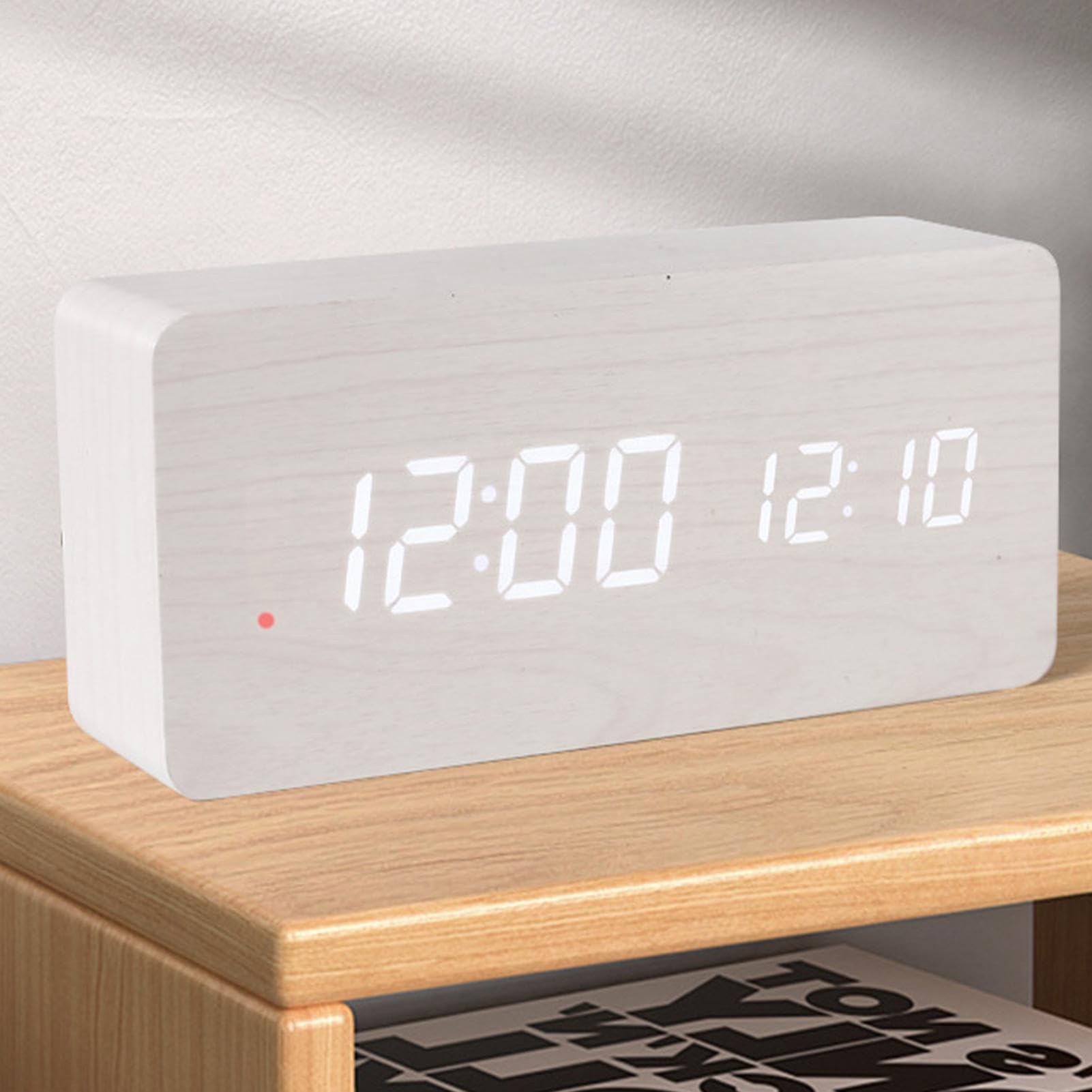 Reloj LED Digital de Madera - Elegante Reloj Despertador Digital con