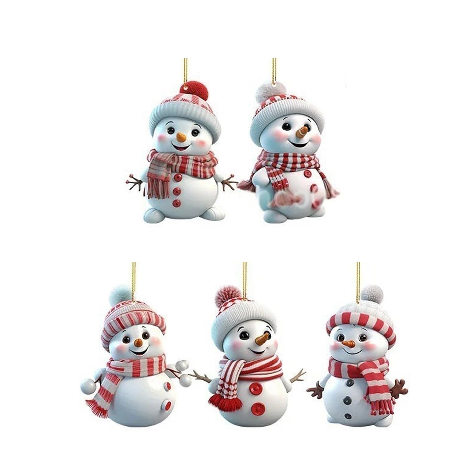 Kalttoy Quick Arrange Cartoon Snowfigure Tree Ornamentation Set of 5 Strong Polyacrylate Christmas Deck Safe for Kids Holiday Display Christmas Deck Set